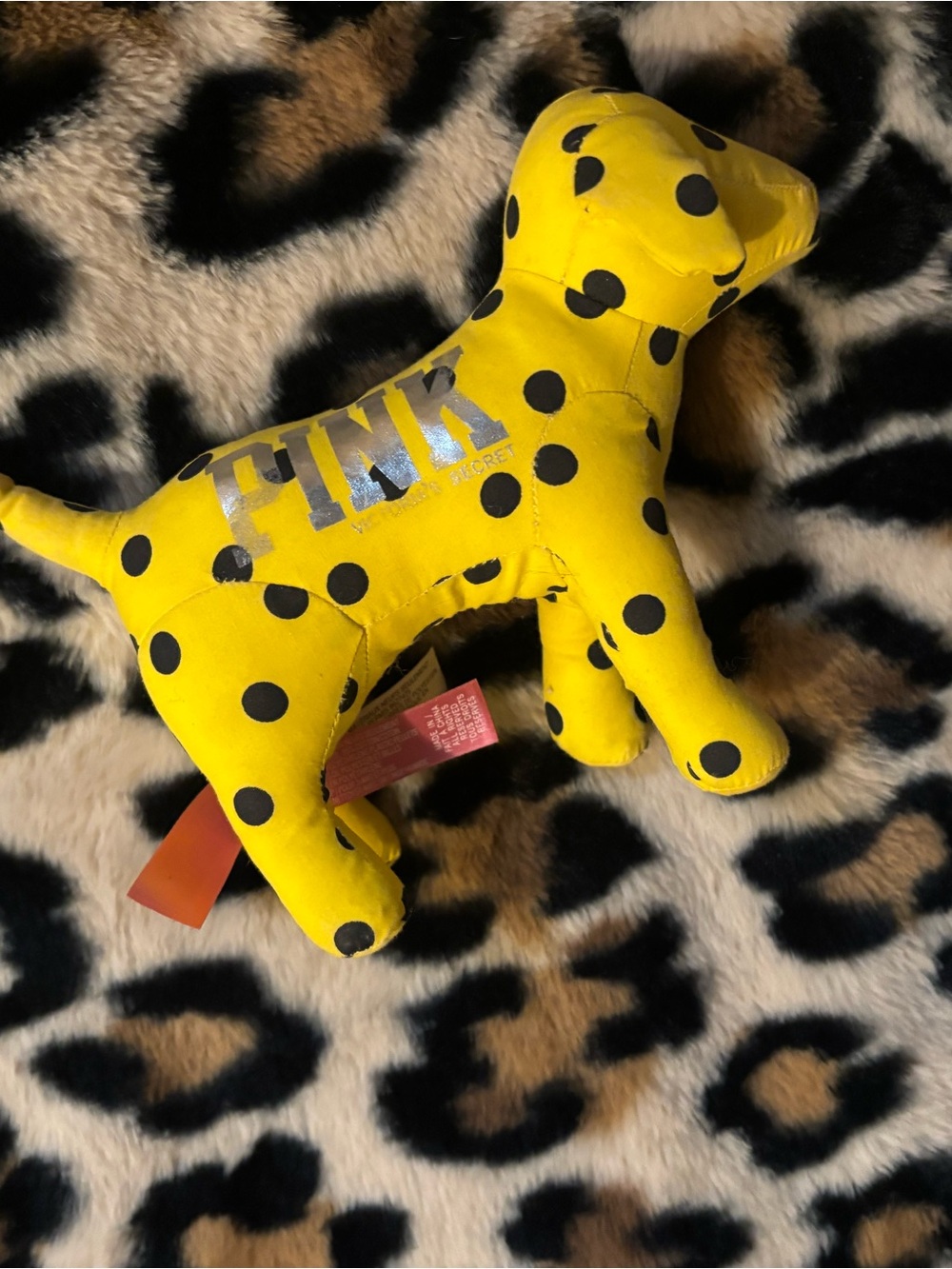 PINK Victoria's Secret Yellow Polka Dot Dog Shelf Decor